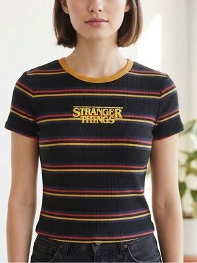 STRANGER THINGS Logo Baby Tee XS/S 17” p2p Black Multi